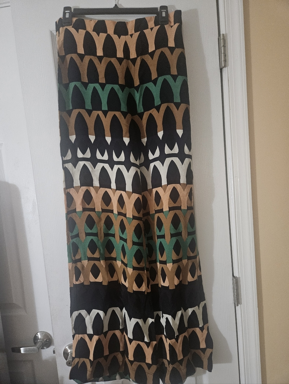 ❤️💞Zara Woman Geometric Wide Leg Pants In Black, Tan, Green & White-Size L💕❣️